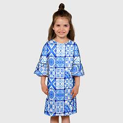 Платье клеш для девочки Голубая плитка из кухни, цвет: 3D-принт — фото 2