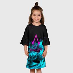Платье клеш для девочки Assassins Creed flame neon, цвет: 3D-принт — фото 2