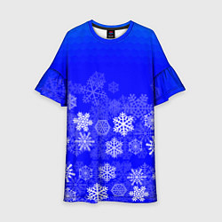 Платье клеш для девочки Снежинки на синем, цвет: 3D-принт