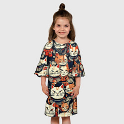 Платье клеш для девочки Сердитые котики самураи, цвет: 3D-принт — фото 2