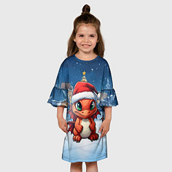 Платье клеш для девочки Маленький дракон зимнего чуда, цвет: 3D-принт — фото 2