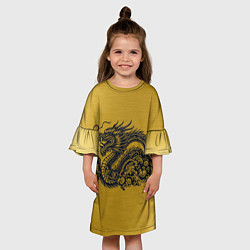 Платье клеш для девочки Дракон на золоте, цвет: 3D-принт — фото 2