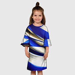 Платье клеш для девочки Blue white abstract, цвет: 3D-принт — фото 2