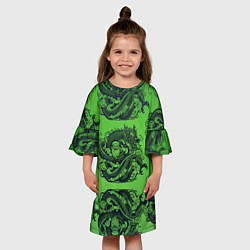 Платье клеш для девочки Дракон и Дед Мороз паттерн на зеленом, цвет: 3D-принт — фото 2