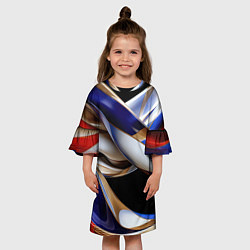 Платье клеш для девочки Синие и белые волны абстракт, цвет: 3D-принт — фото 2