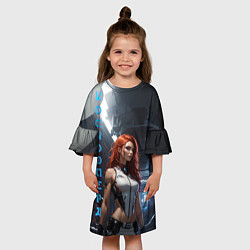 Платье клеш для девочки Девушка в каюте космического корабля, цвет: 3D-принт — фото 2