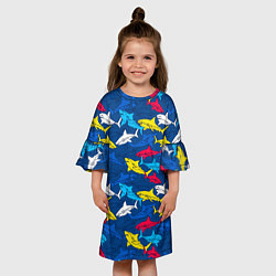 Платье клеш для девочки Разноцветные акулы на глубине, цвет: 3D-принт — фото 2