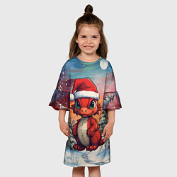 Платье клеш для девочки Маленький красный дракон, цвет: 3D-принт — фото 2