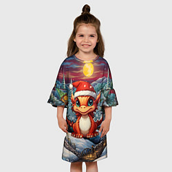 Платье клеш для девочки Новый год 2024 символ года дракон, цвет: 3D-принт — фото 2