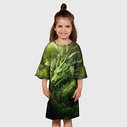 Платье клеш для девочки Зеленый травяной дракон, цвет: 3D-принт — фото 2