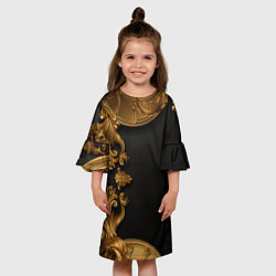 Платье клеш для девочки Золотые объемные узоры, цвет: 3D-принт — фото 2