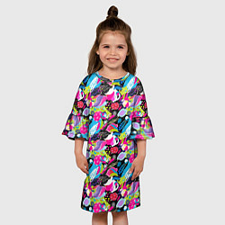Платье клеш для девочки Цветочный листопад, цвет: 3D-принт — фото 2