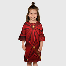 Платье клеш для девочки Красный материал со складками, цвет: 3D-принт — фото 2
