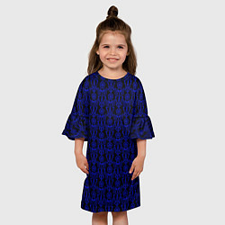 Платье клеш для девочки Чёрно-синий узоры, цвет: 3D-принт — фото 2