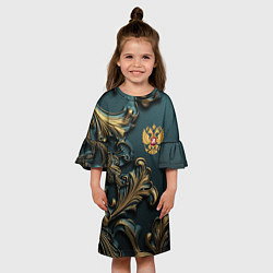 Платье клеш для девочки Герб России и бирюзовый фон, цвет: 3D-принт — фото 2