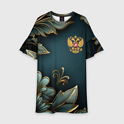 Платье клеш для девочки Золотые листья и герб России, цвет: 3D-принт