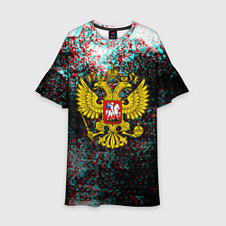 Платье клеш для девочки Россия герб краски глитч, цвет: 3D-принт