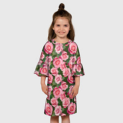 Платье клеш для девочки Розовые розы паттерн, цвет: 3D-принт — фото 2