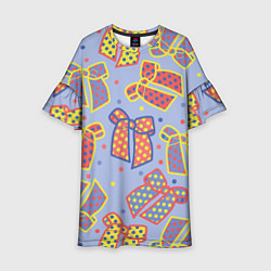 Платье клеш для девочки Узор с яркими разноцветными бантами в горошек, цвет: 3D-принт
