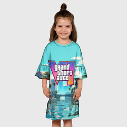 Платье клеш для девочки GTA6 солечный город, цвет: 3D-принт — фото 2