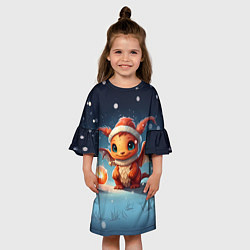 Платье клеш для девочки Снежный волшебник дракон, цвет: 3D-принт — фото 2