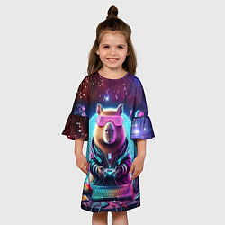 Платье клеш для девочки Загадочный мир геймера - капибара, цвет: 3D-принт — фото 2
