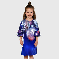 Платье клеш для девочки Новогодняя елка с шарами, цвет: 3D-принт — фото 2