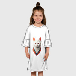 Платье клеш для девочки Белый кот от ai, цвет: 3D-принт — фото 2