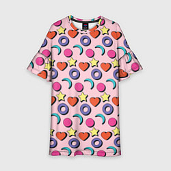 Платье клеш для девочки Современный узор с сердечной звездой и кругом, цвет: 3D-принт