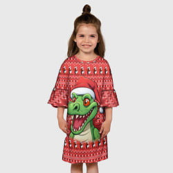 Платье клеш для девочки Зеленый дракон на красном новогоднем фоне, цвет: 3D-принт — фото 2