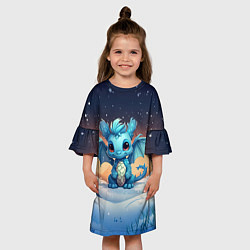 Платье клеш для девочки Синий дракон 2024, цвет: 3D-принт — фото 2