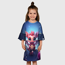 Платье клеш для девочки Новогодний дракон и шарики, цвет: 3D-принт — фото 2
