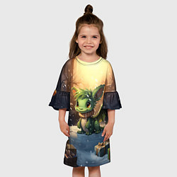 Платье клеш для девочки Дракон дух рождества, цвет: 3D-принт — фото 2