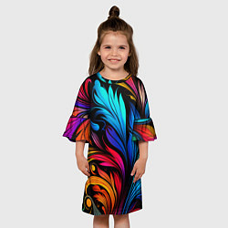 Платье клеш для девочки Паттерн с узорами на черном фоне, цвет: 3D-принт — фото 2