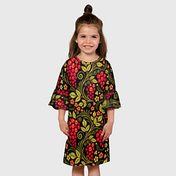 Платье клеш для девочки Хохломская роспись красные ягоды, цвет: 3D-принт — фото 2