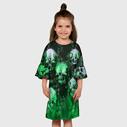 Платье клеш для девочки Зелёные черепа на зелёном фоне, цвет: 3D-принт — фото 2