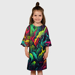 Платье клеш для девочки Абстрактный камуфляж в кислотных абстрактных пятна, цвет: 3D-принт — фото 2