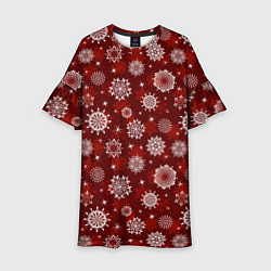 Платье клеш для девочки Snowflakes on a red background, цвет: 3D-принт