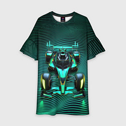 Платье клеш для девочки Болид на неоновых волнах, цвет: 3D-принт