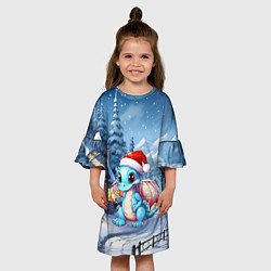 Платье клеш для девочки Синий маленький дракон, цвет: 3D-принт — фото 2