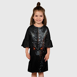 Платье клеш для девочки Черный пещерный дракон символ 2024, цвет: 3D-принт — фото 2