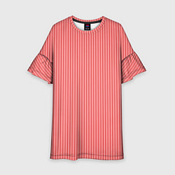 Платье клеш для девочки Красно-розовый тонкие полосы, цвет: 3D-принт