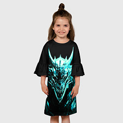 Платье клеш для девочки Стальной голубой кибер-дракон, цвет: 3D-принт — фото 2