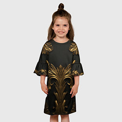 Платье клеш для девочки Темные золотые узоры, цвет: 3D-принт — фото 2