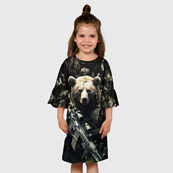 Платье клеш для девочки Медведь солдат с винтовкой, цвет: 3D-принт — фото 2