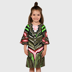 Платье клеш для девочки Броня зелёная и красная, цвет: 3D-принт — фото 2