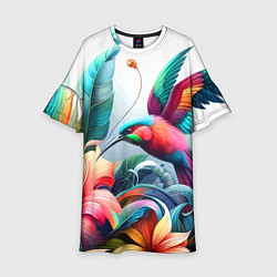 Платье клеш для девочки Райская птица - тропики, цвет: 3D-принт