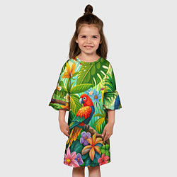 Платье клеш для девочки Попугаи - экзотические птицы, цвет: 3D-принт — фото 2