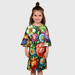 Платье клеш для девочки Жостово роспись цветы традиционный узор, цвет: 3D-принт — фото 2