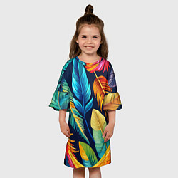 Платье клеш для девочки Пёстрые пёрышки попугаев, цвет: 3D-принт — фото 2